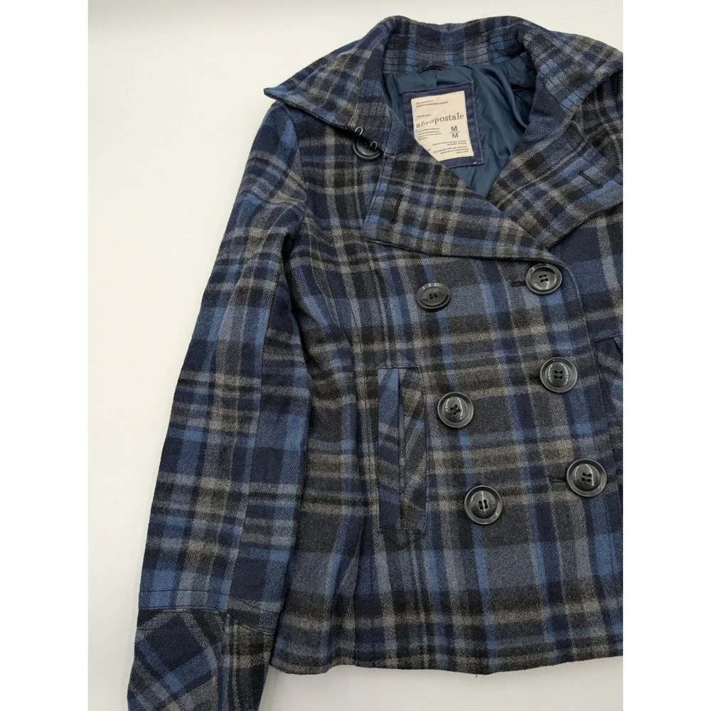 Aeropostale Kids Plaid Double Breasted Peacoat Jacket‎ Size Medium